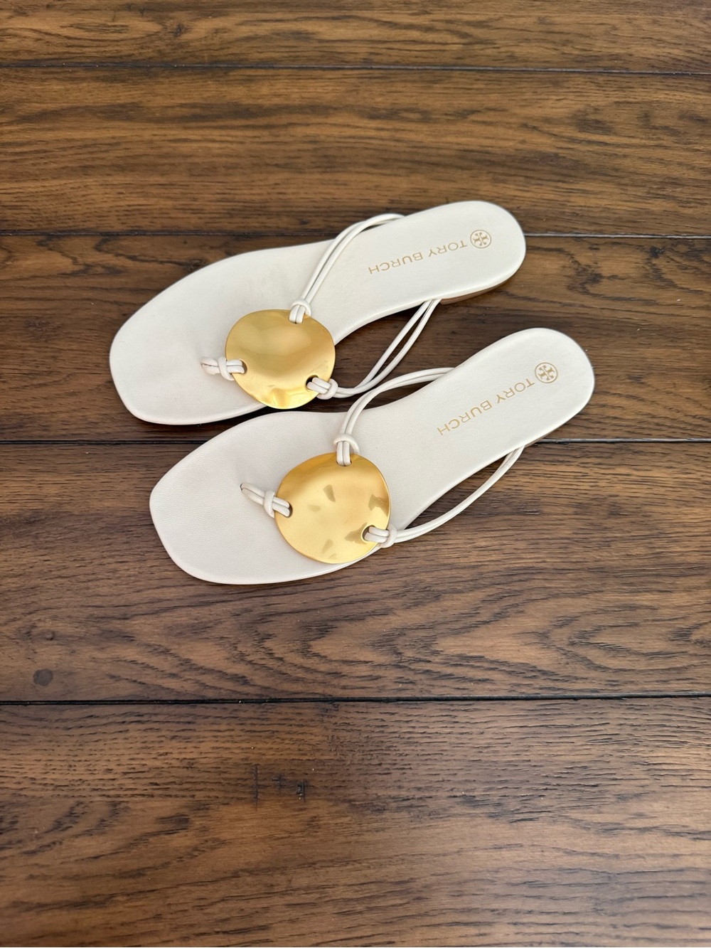 Tory Burch Women's Gold Medallion Ivory Slide Sandals